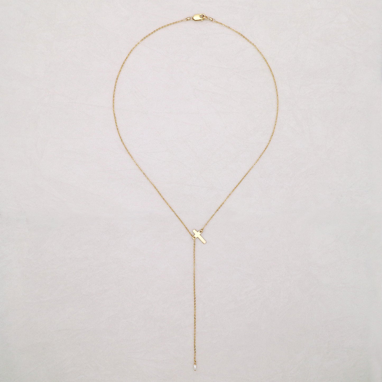 MINI CROSS LARIAT NECKLACE - GOLD